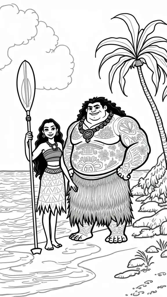 Páginas para colorear de Moana y Maui